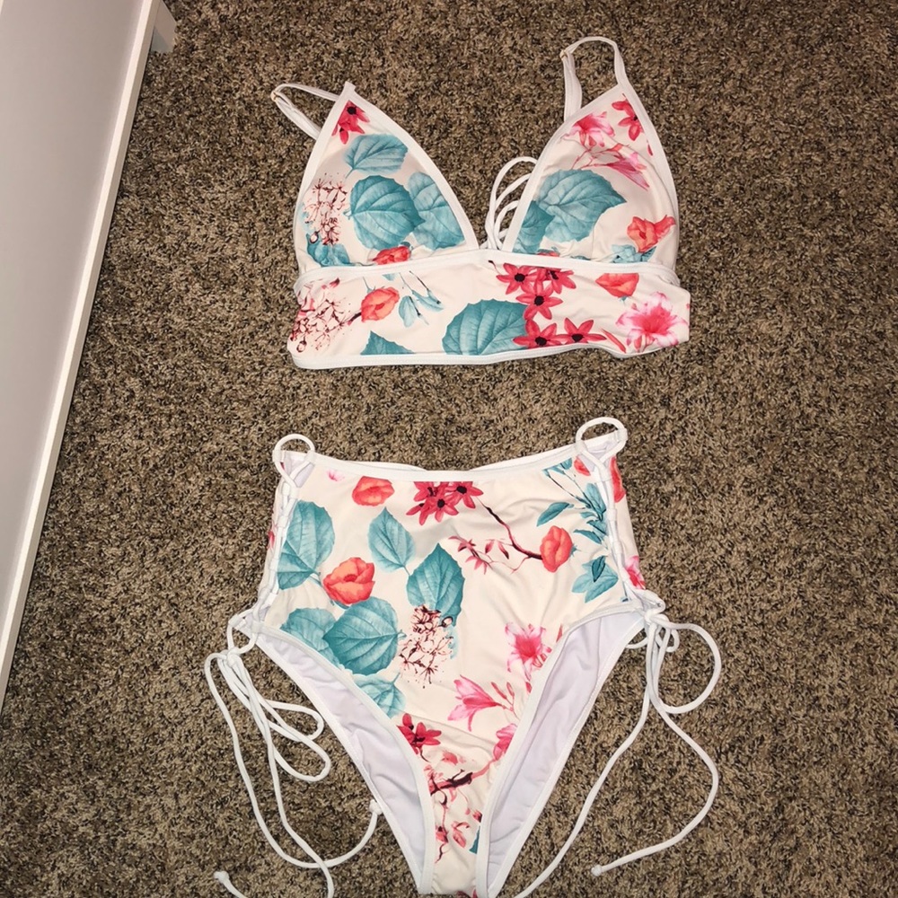 Floral high waisted swim suit